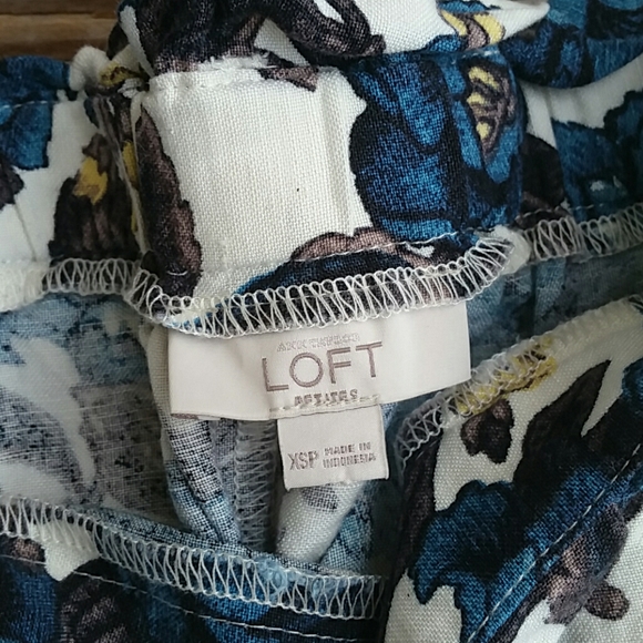 LOFT Linen and Rayon Skirt XSP Blue Floral - Picture 5 of 14